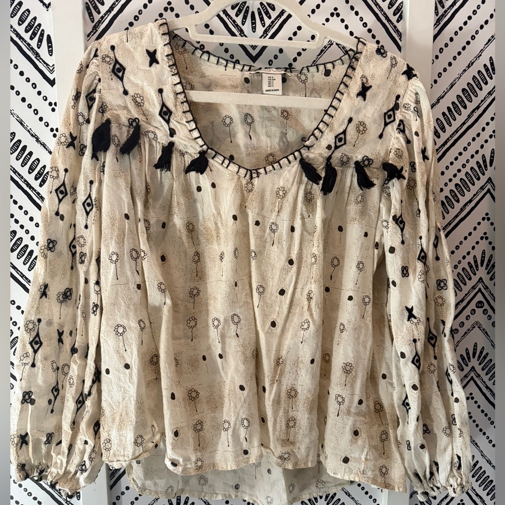 Rachel Zoe Cream and Black Embroidered Blouse